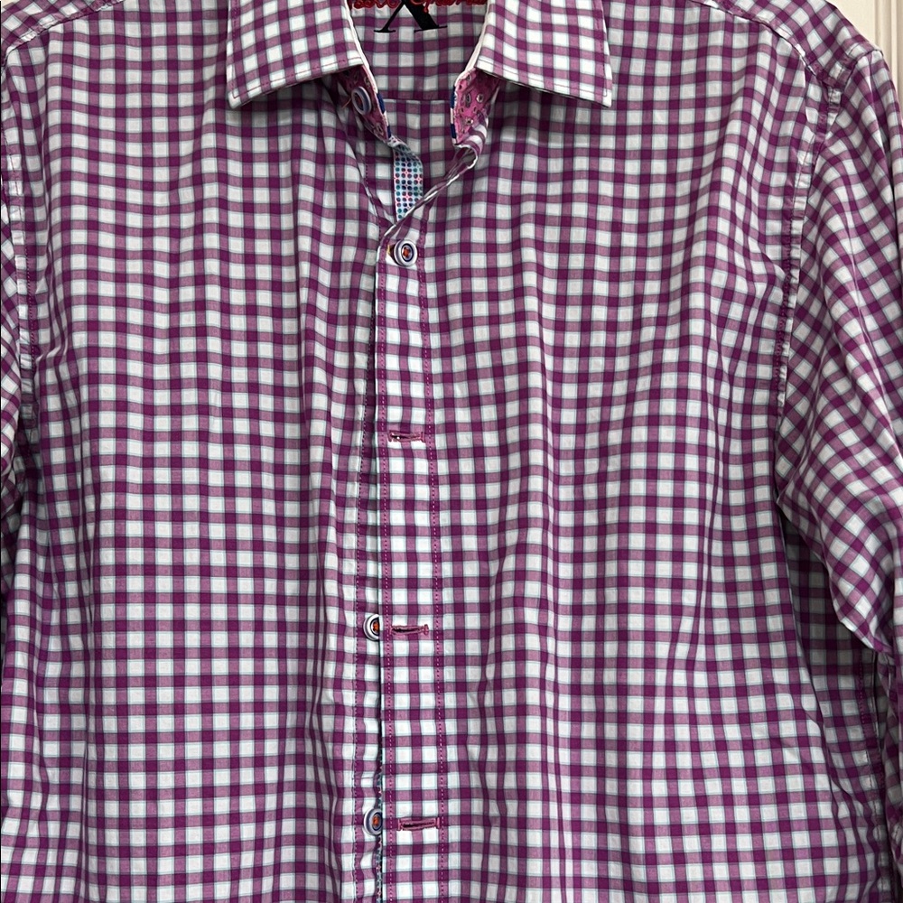 Robert Graham Purple and White Checkered Shirt